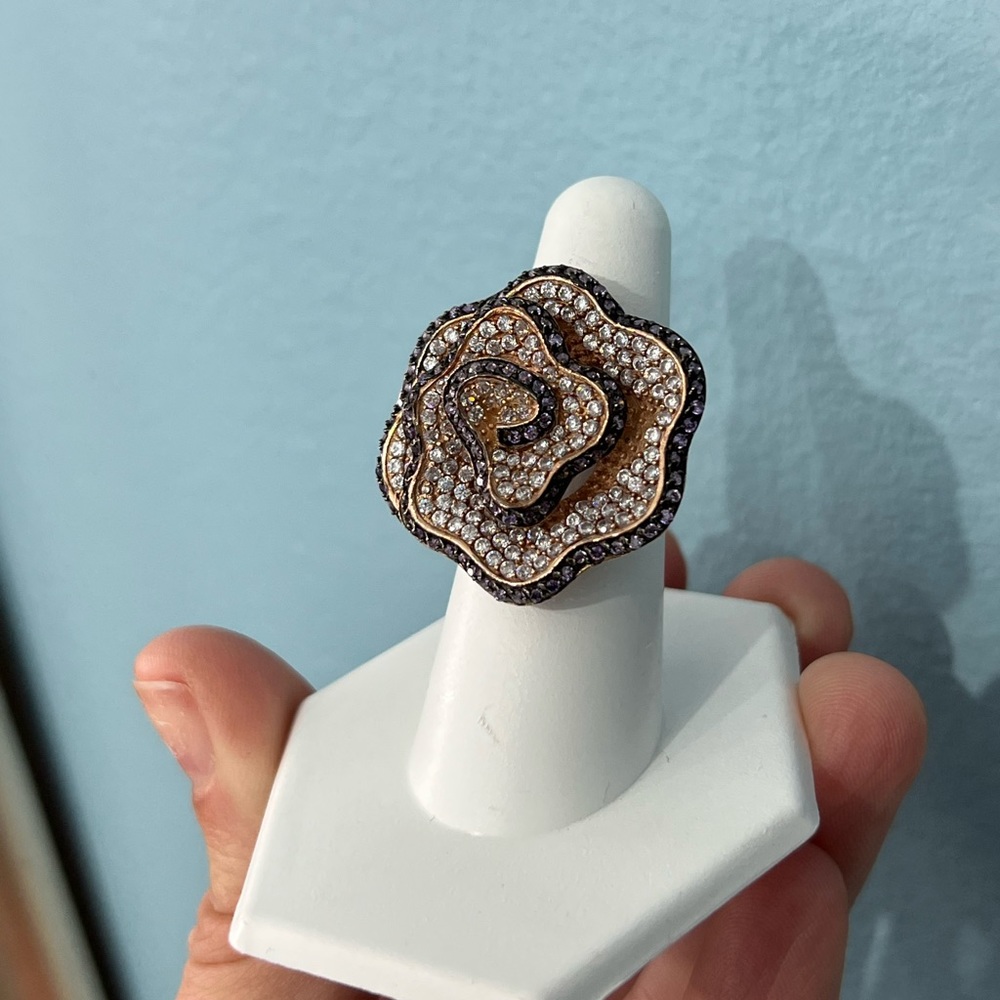 Flower Purple and Crystal Gold Ring Size 7